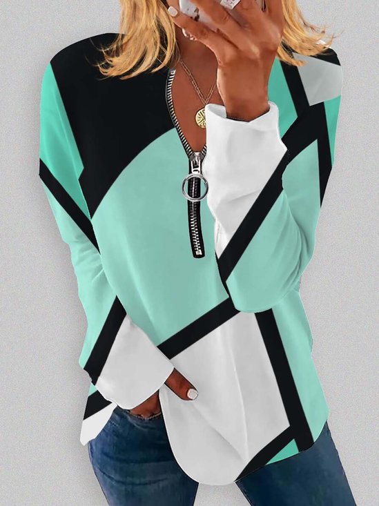 Geometrisch Lässig Weit Sweatshirt