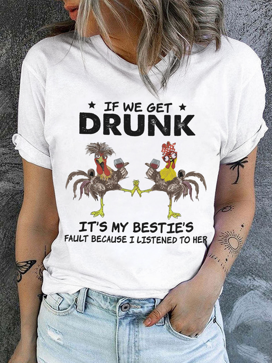 Damen Wir Betrunken Baumwolle Textbriefe Rundhals Lässig T-Shirt