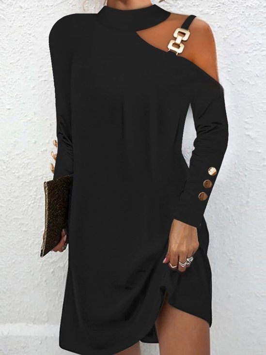 Unifarben Lässig Weit Kleid mit Nein
