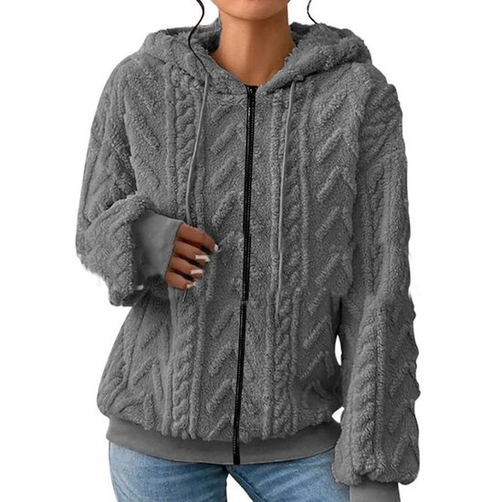 Lässig Weit Sonstiges Reißverschluss Teddy Jacke