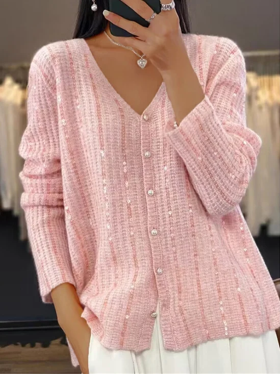 Lässig Glitzernd Strickjacke