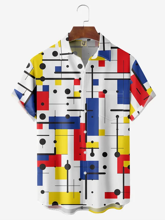 Kunst Zeilen Brusttasche Kurzarm Lässig Bluse