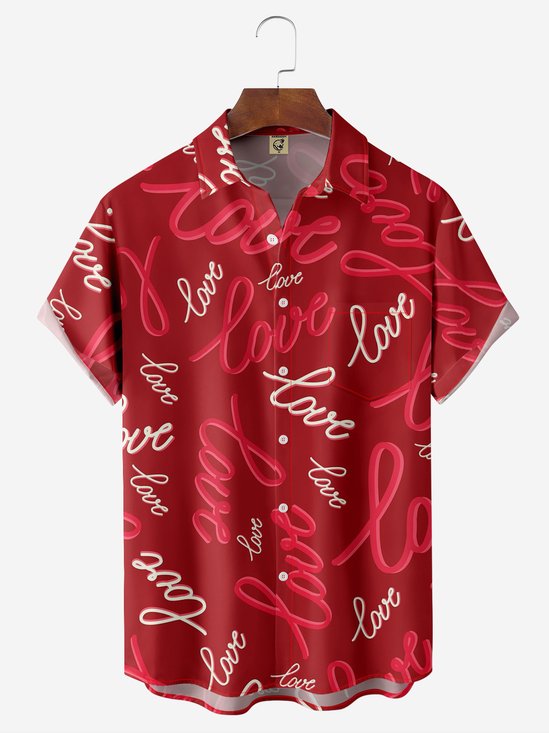 Valentinstag Liebe Brusttasche Kurzarm Hawaiische Bluse