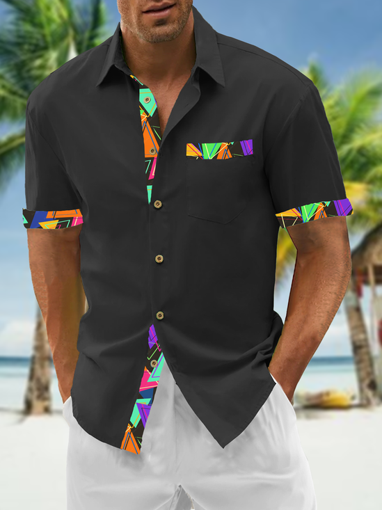 Baumwolle Patchwork Kurzarm Urlaub Bluse