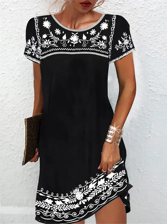 Rundhals Ethnisch Regelmäßige Passform Elegant Kleid