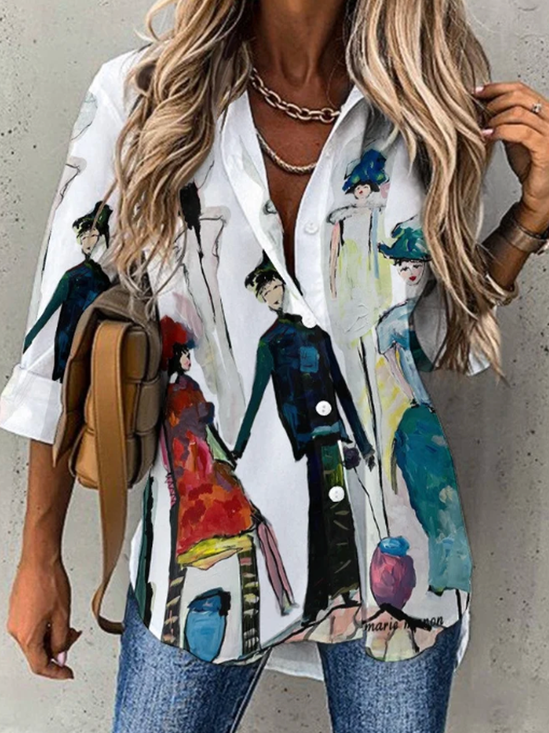 Weit Hemdkragen Figur Lässig Bluse
