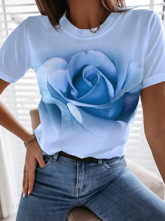 Jersey Lässig Geblümt Weit T-Shirt