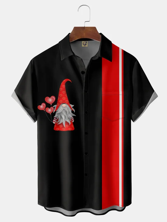 NS Valentinstag Tag Gnom Herz Brusttasche Kurzarm Bowling Bluse