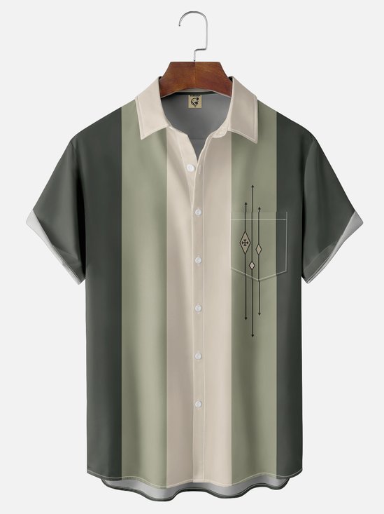 Herren Farbblock Gestreift Lässig Atmungsaktiv Kurzarm Bowling-Shirts