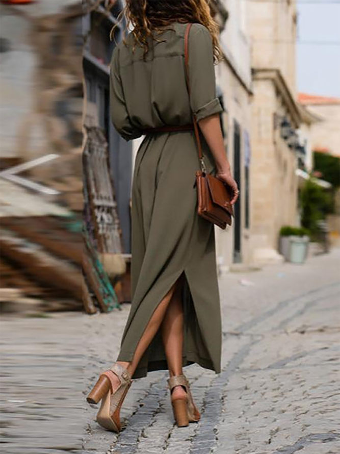 Damen Modetrends Shirtkleid geknöpft Arbeit Maxilänge Sommerkleid