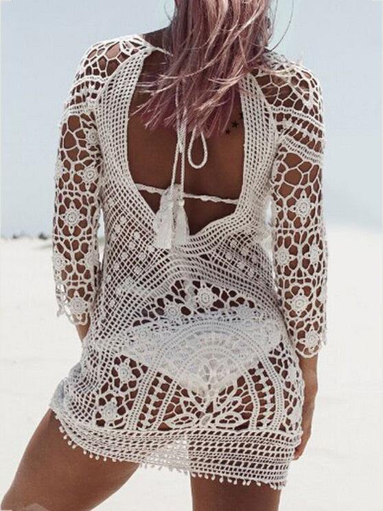 Rückenfrei Kleid mit Hohle Spitze Vertuschungen  Crochetgo Mini