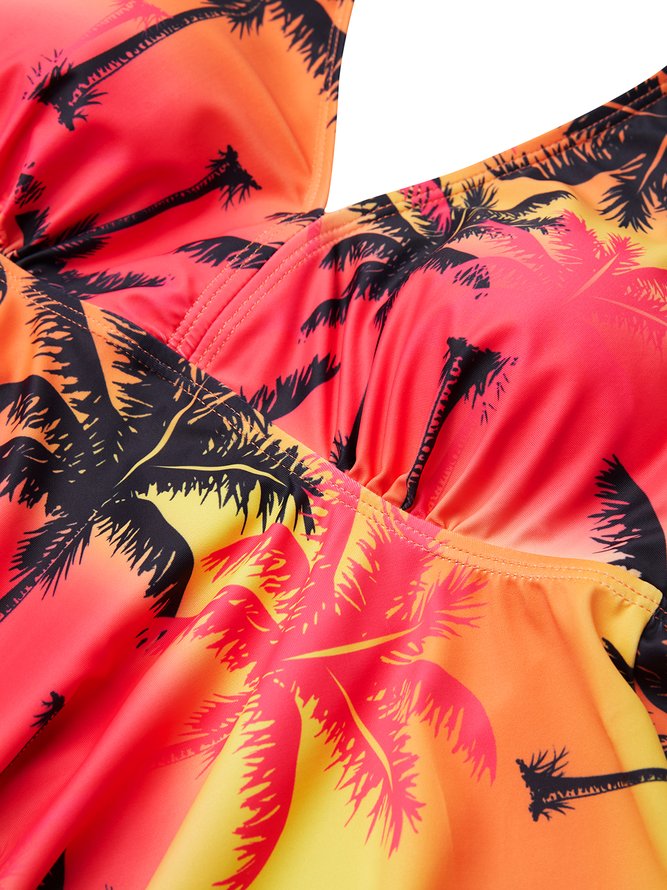Elegant Geblümt Print V-Ausschnitt Badeanzug Zweiteiliges Set
