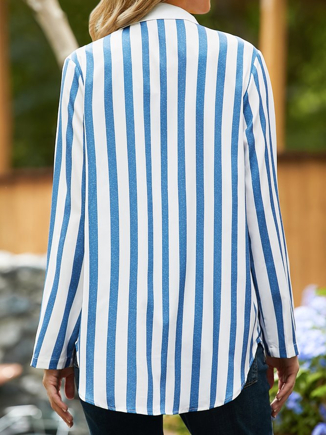 Hemdkragen Streifen Baumwolle-Gemisch Langarm Bluse