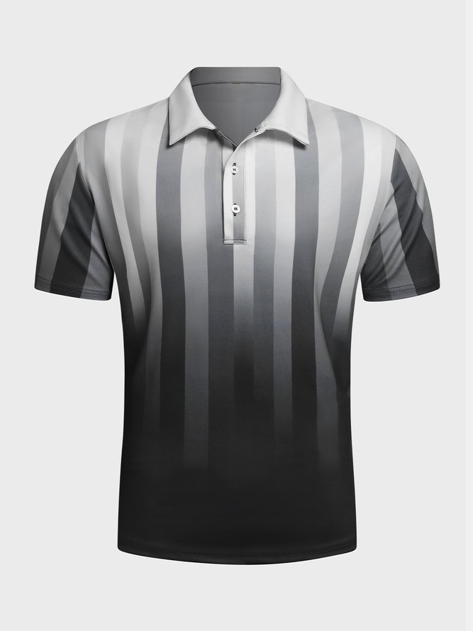 Lässig Kunst Sammlung Farbverlauf Gestreift Geometrisch Muster Revers Kurzarm Polo Print Oberteile