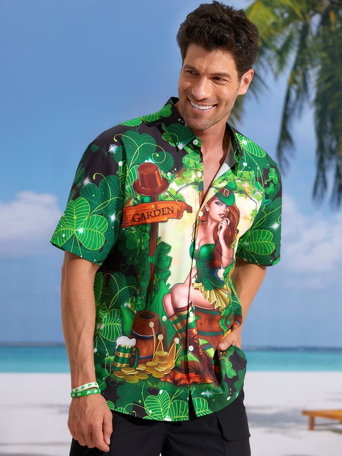 NS. Patricks Day Brusttasche Kurzarm Lässig Bluse