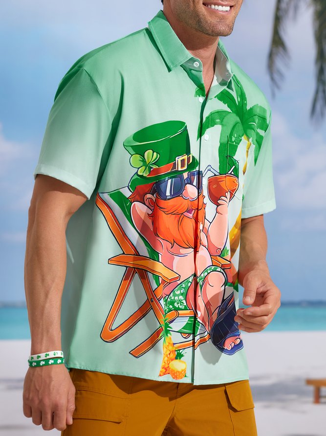 NS. Patricks Day Brusttasche Kurzarm Hawaiische Bluse