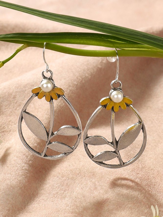 Retro Silber Geblümt Ohrringe Bohemien Ethnisch Stil Kleid Damen Schmuck