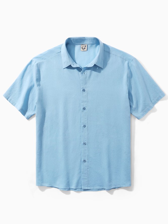 Herren Revers Unifarben Kurzarm Herren Leinen Bluse