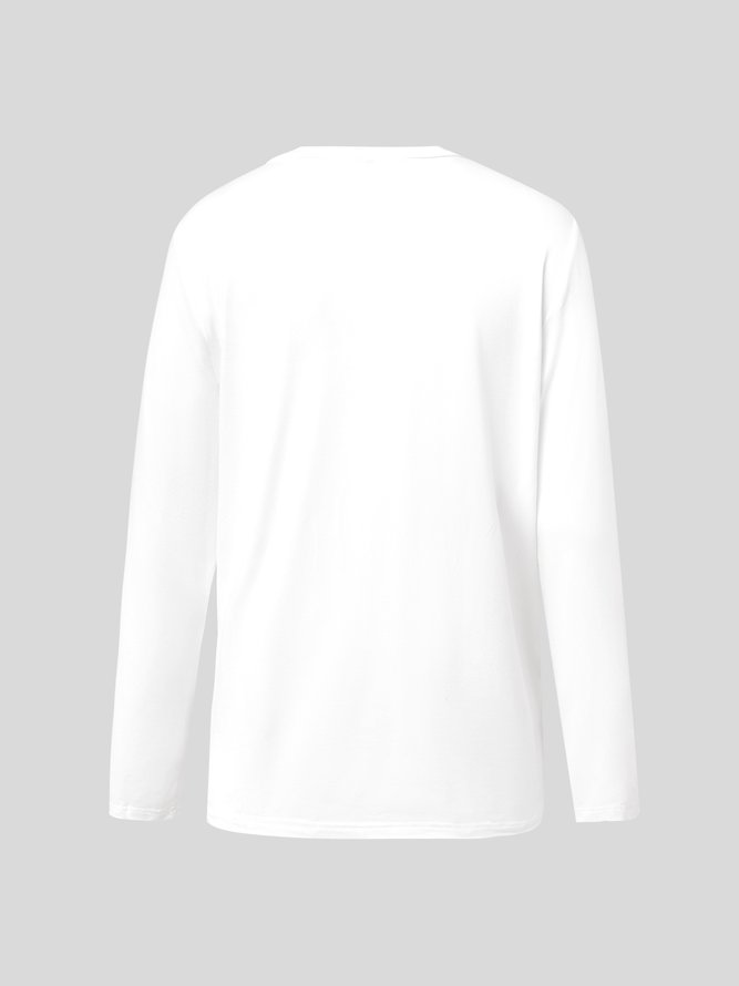Geknöpft Unifarben Lässig Polyester Baumwolle T-Bluse