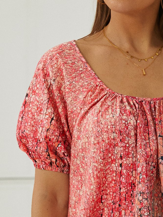 Lässig Weit Rundhals Abstrakt Print Bluse