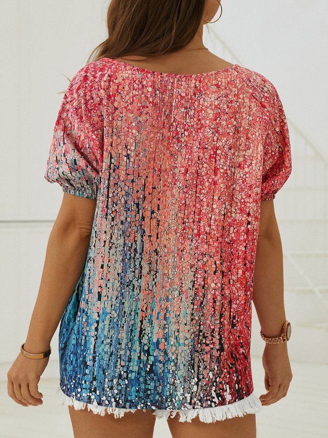 Lässig Weit Rundhals Abstrakt Print Bluse