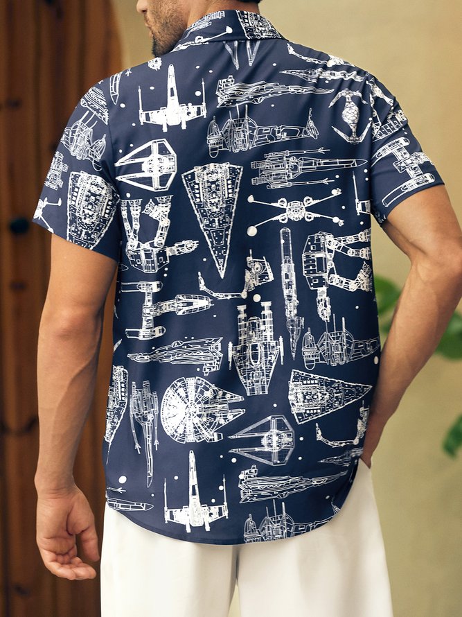 Herren Stern Kriege Luft- und Raumfahrt Maschine Print Lässig Atmungsaktiv Kurzarm Hawaiihemden