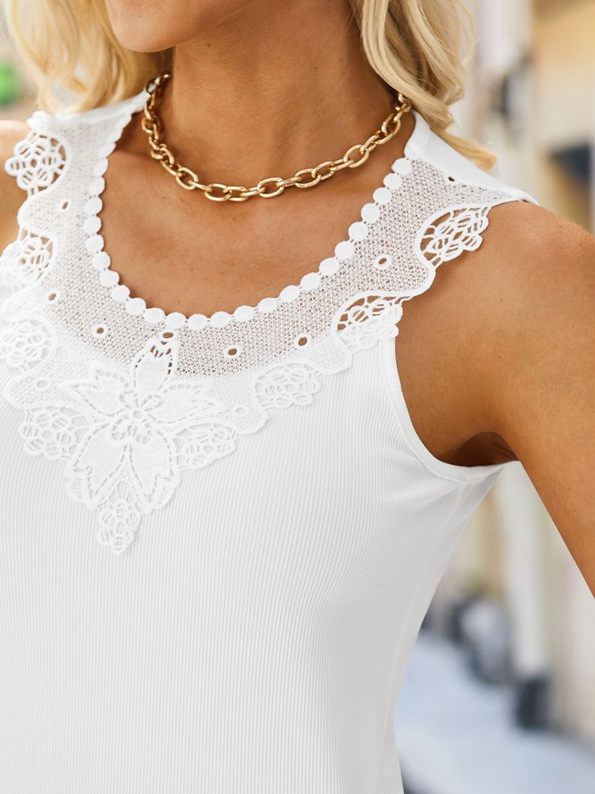 Ärmellos Spitze Lässig Unifarben Tanktop & Cami