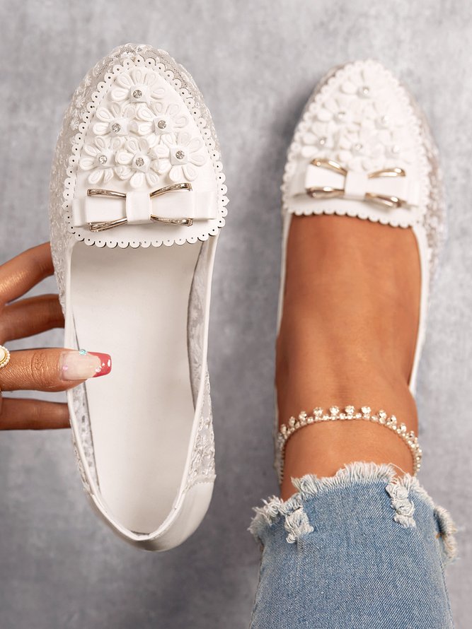 Elegant Abziehbilder Schleife Dekor Spitze Nahtverarbeitung Flach Schuhe