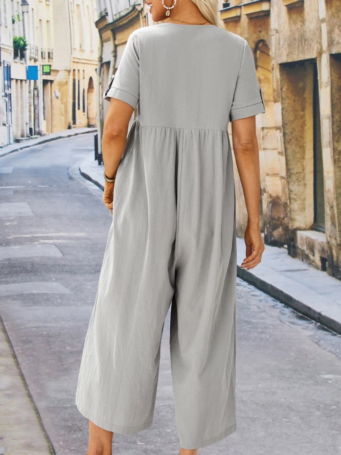 Damen Sommer Lässiger Einfarbiger Jumpsuit mit Kurzarm