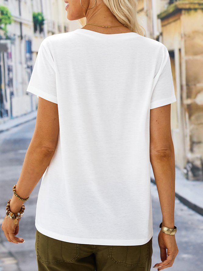 Feder Muster V-Ausschnitt Lässig T-Shirt