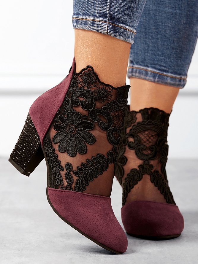 Damen Geblümt Frühling Elegant Reißverschluss Geschlossen Kunstwildleder PU Gummi Sandalen Stiefel Stiefelette