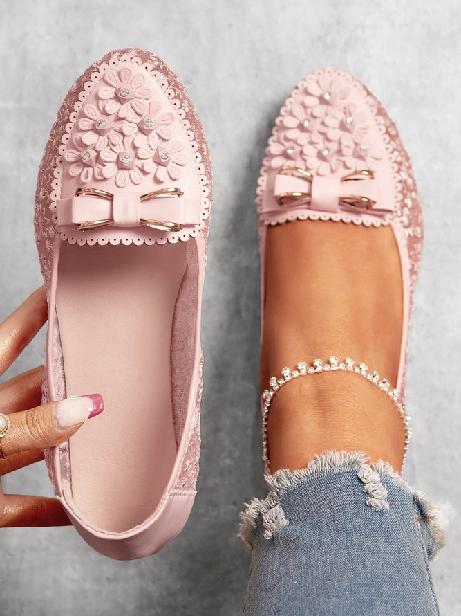 Elegant Abziehbilder Schleife Dekor Spitze Nahtverarbeitung Flach Schuhe