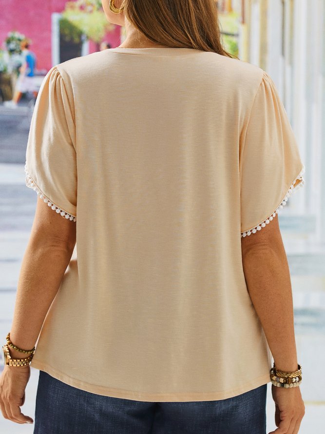 Große Größen Spitze Rundhals Elegant Weit Bluse