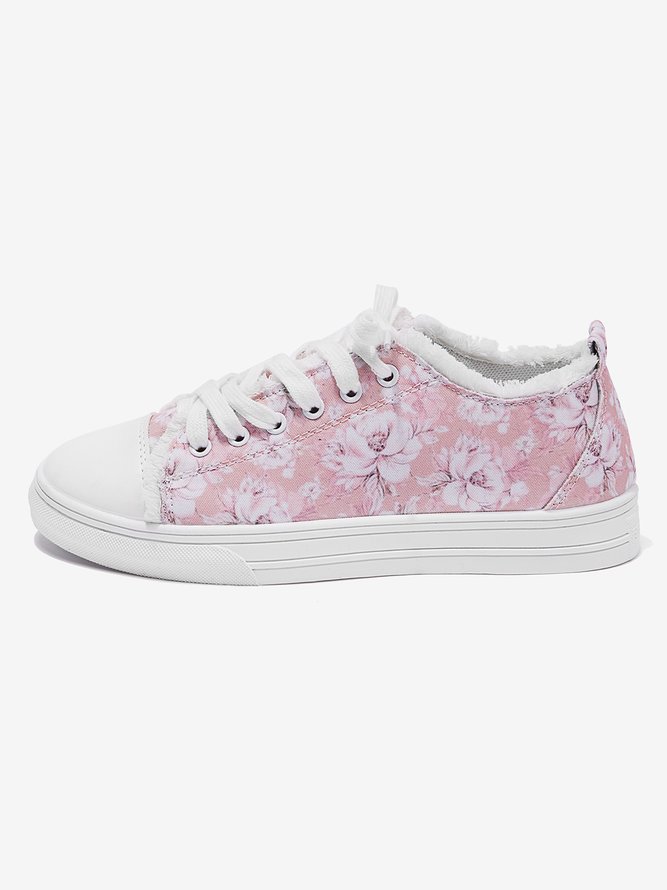 Bequem Weich Sohle Pink Geblümt Segeltuch Schuhe