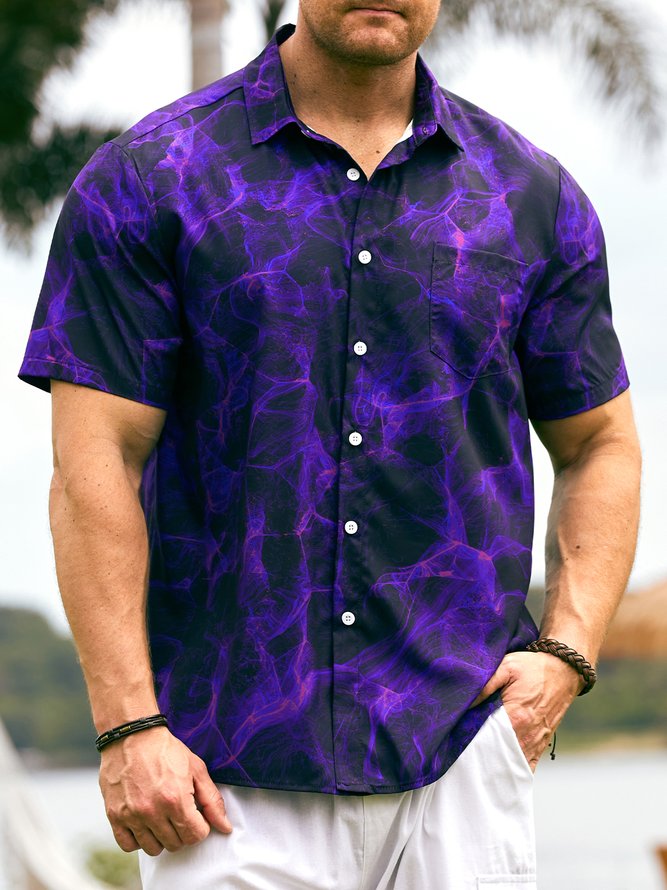 Herren Flamme Print Fashion Hawaiische Revers Kurzarm Bluse