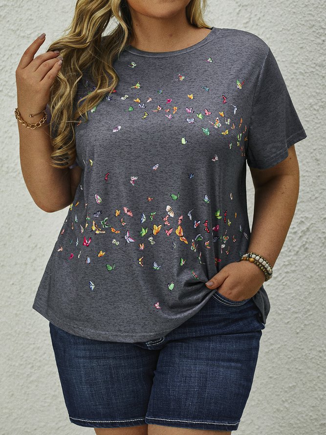 Große Größen Schmetterling Print Lässig T-Shirt