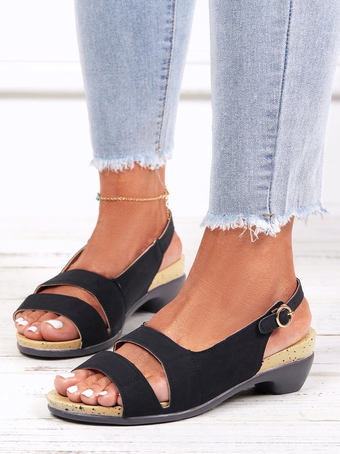 Unifarben Retro Lässig Sandalen mit klobigem Absatz