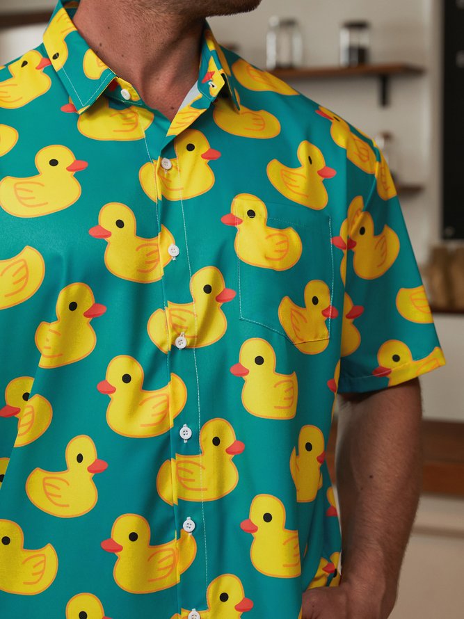 Enten Brusttasche Kurzarm Hawaiische Bluse