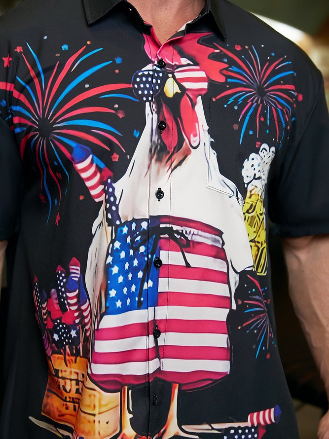 amerikanisch Flagge Hahn Brusttasche Kurzarm Lässig Bluse