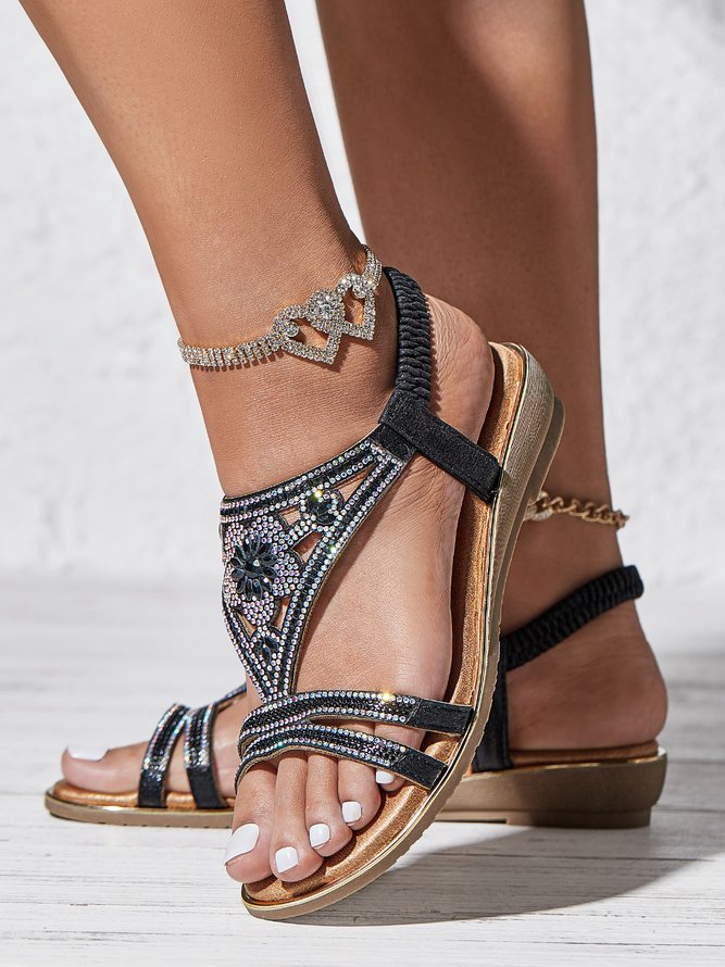 Geblümt Strass Cut-Out Keilsandalette