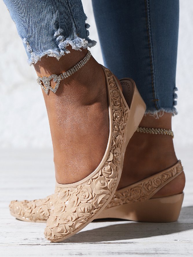 Wasserdicht Geblümt Keilabsatz Slingback Flache Schuhe