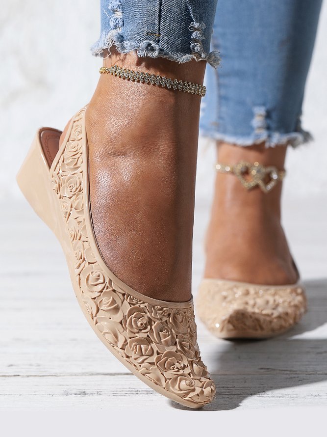 Wasserdicht Geblümt Keilabsatz Slingback Flache Schuhe