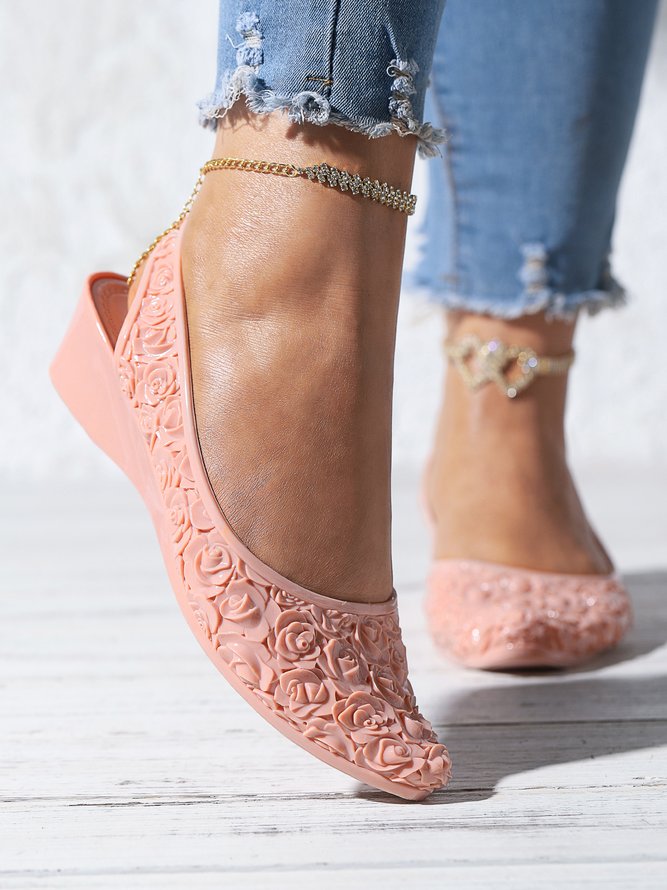 Wasserdicht Geblümt Keilabsatz Slingback Flache Schuhe