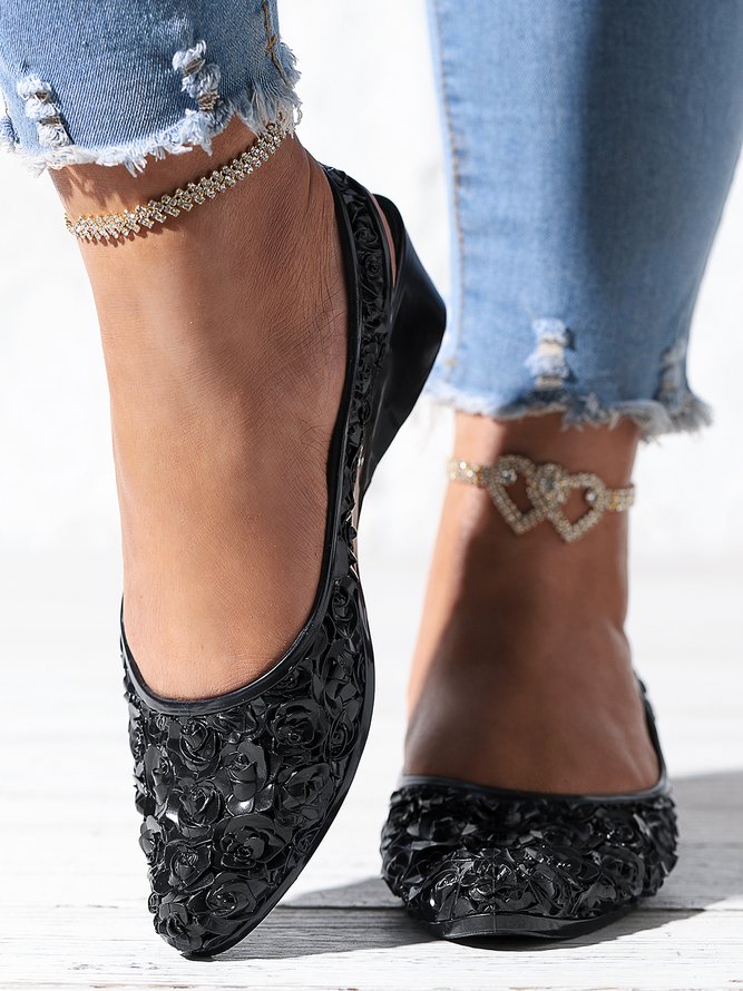 Wasserdicht Geblümt Keilabsatz Slingback Flache Schuhe