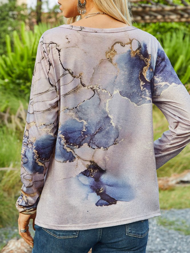 Baumwolle-Gemisch Farbverlauf Lässig T-Bluse