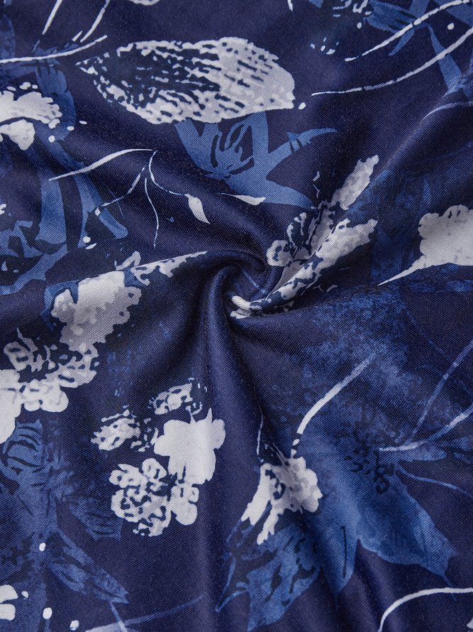 Elegant V-Ausschnitt Geblümt A-Linien-Kleid