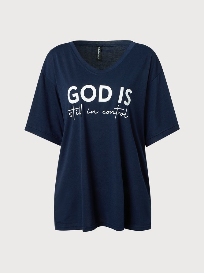 V-Ausschnitt Lässig Buchstabe T-Shirt