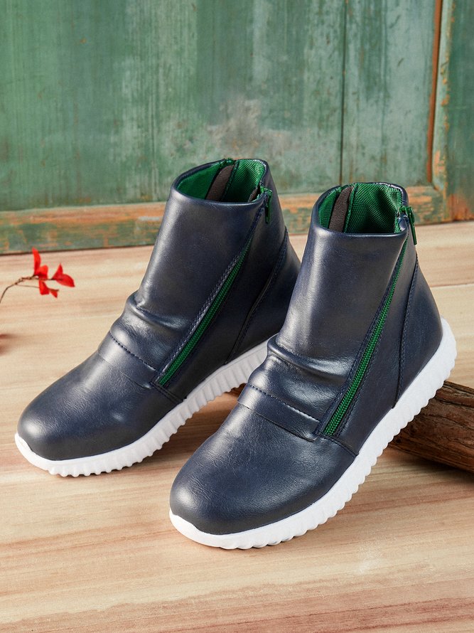 Retro Leder Weich Sohle Bequem Leicht Rund Stiefelette