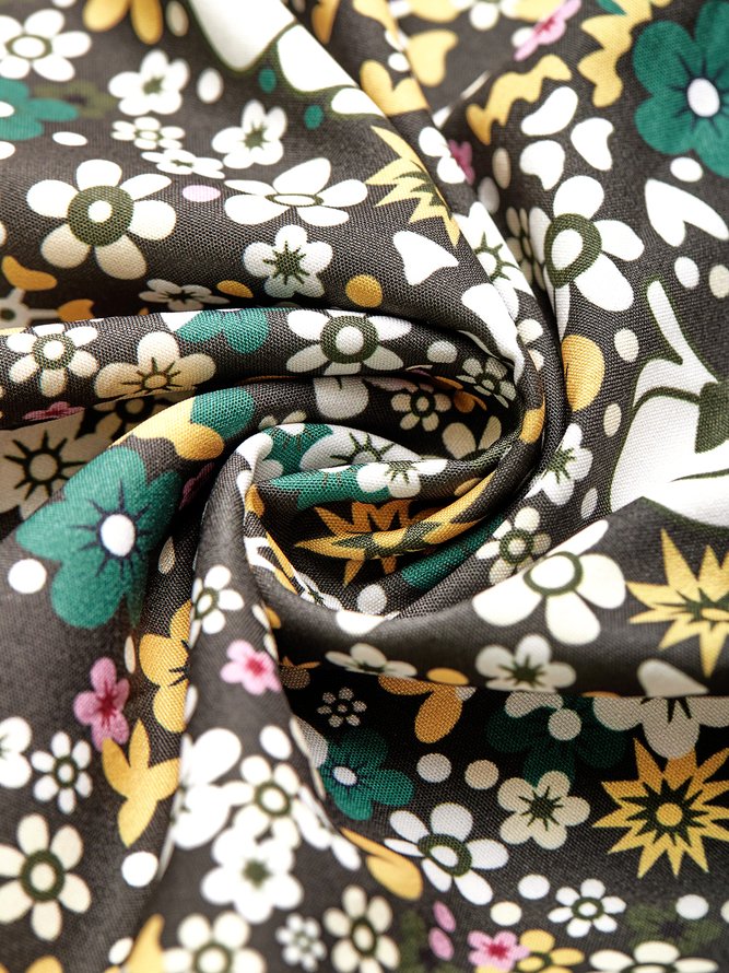 Lässig Kurzarm Gewebe Kleid Blümchen Muster