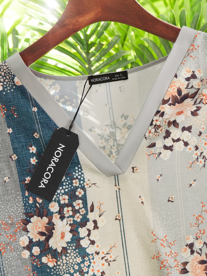 Lässig Geblümt 3/4 Ärmel V-Ausschnitt Große Größen Print Shirts & Blusen
